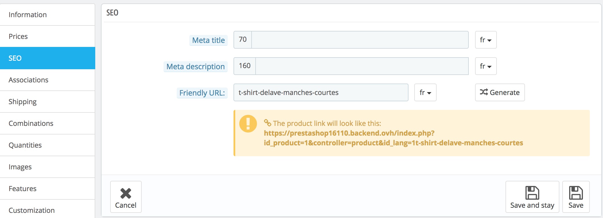 modifier les meta des pages produits
